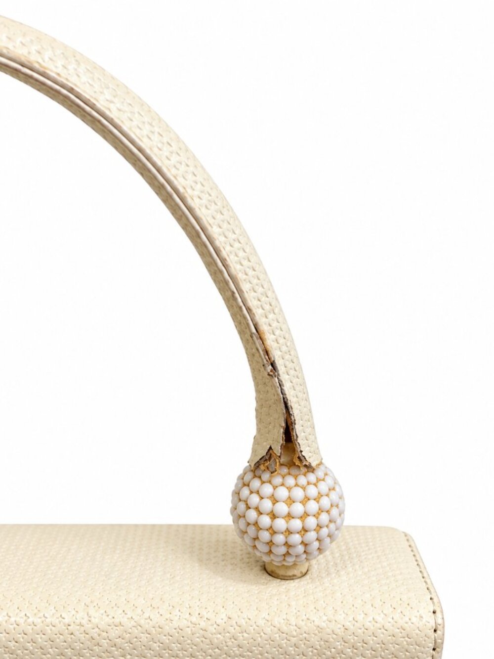 Vintage Judith Leiber Ivory Top Handle Bag Beaded Structured Handbag - Picture 3 of 4